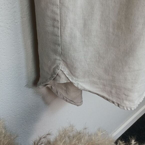 James Perse Women Sandy Beige Long Sleeve Button Down Linen Shirt Dress sz L - Picture 6 of 11